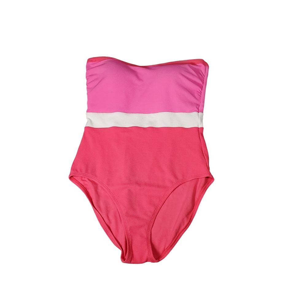 Tommy Bahama Island Cays Colorblock Band One Piece Swimsuit 14 Coral NWT